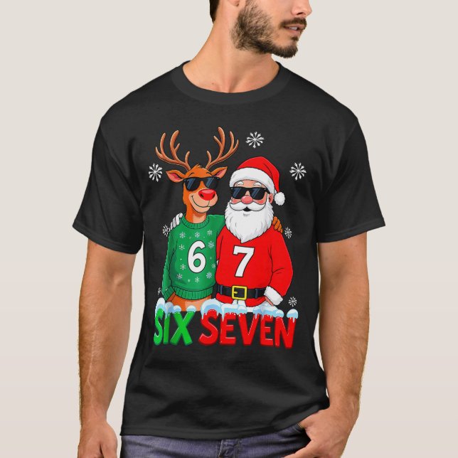 Camiseta Funny Santa Reindeer 6 7 Christmas Meme Six Seven  (Frente)