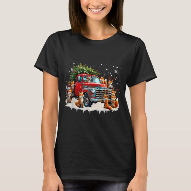 Camiseta Funny Santa Riding Christmas Tree Truck Fox Christ (Frente)