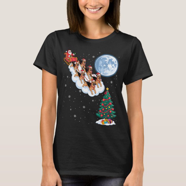 Camiseta Funny Santa Riding German Shepherd Dog Tree Christ (Frente)