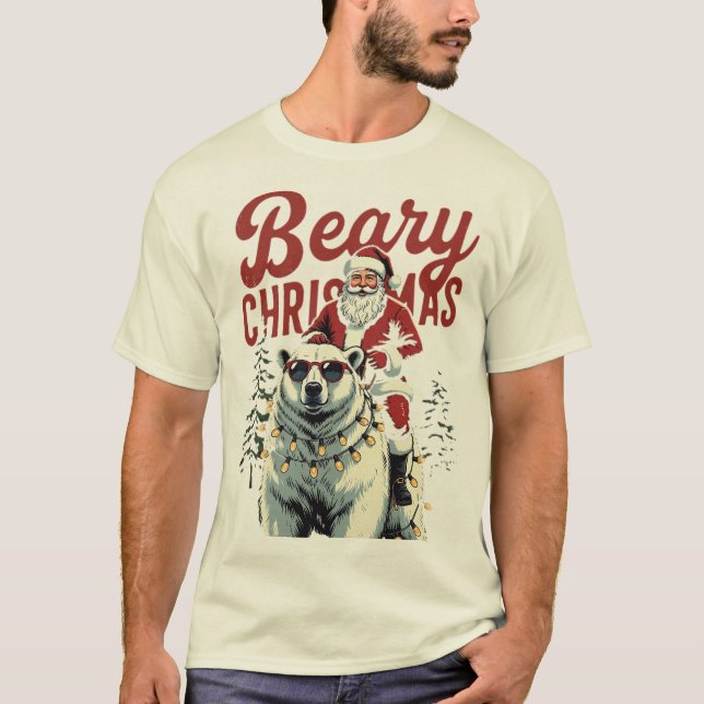 Camiseta Funny Santa Riding Polar Bear | Beary Christmas (Frente)