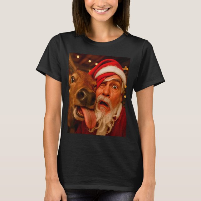 Camiseta Funny Santa Selfie Reindeer Men Women Kids Christm (Frente)