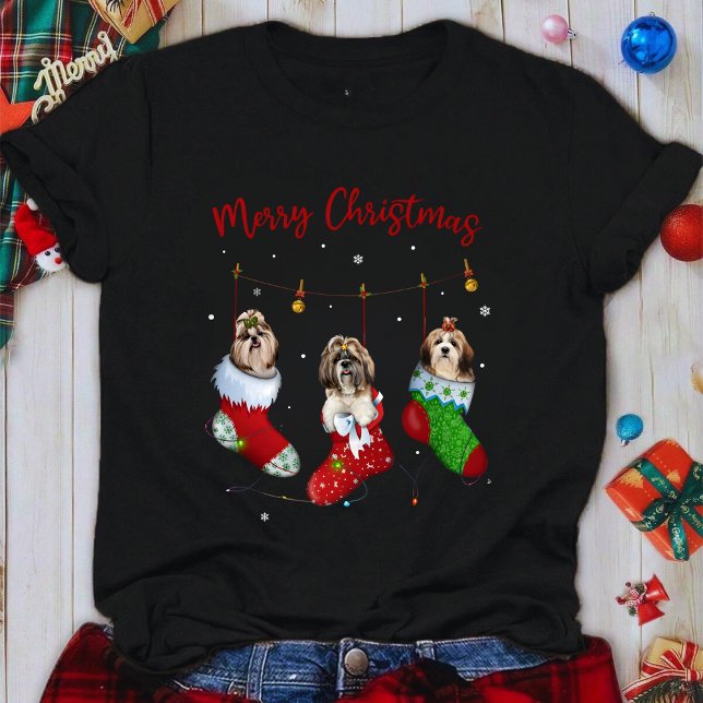 Camiseta Funny Santa Shih Tzu Christmas Stocking Night (Criador carregado)