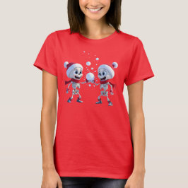 Camiseta Funny Santa Skeletons Having a Snowball Fight
