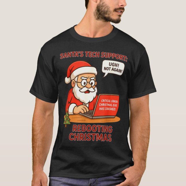 Camiseta Funny Santa Support s Rebooting Humor Tech Compute (Frente)