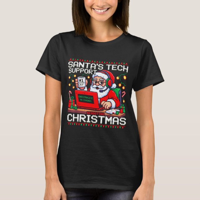 Camiseta Funny Santa's Tech Suprt Rebooting Christmas Ugly  (Frente)