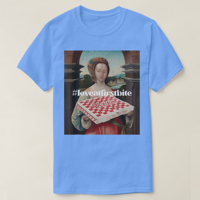 Camiseta Funny Sarcastic Love at First Bite Pizza  (Frente do Design)