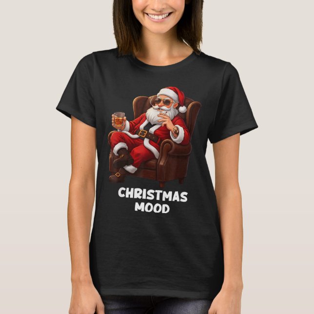 Camiseta Funny Sarcastic Santa Smoking And Drinking “christ (Frente)