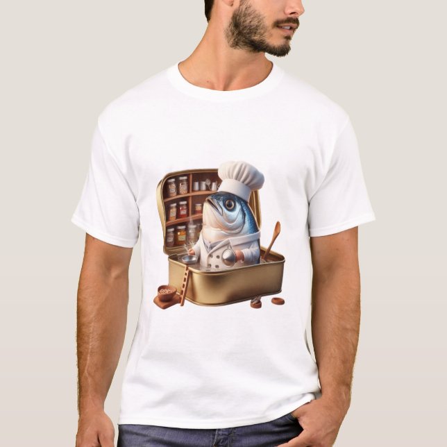 Camiseta  Funny Sardine Chef Cooking Inside Tin Art (Frente)
