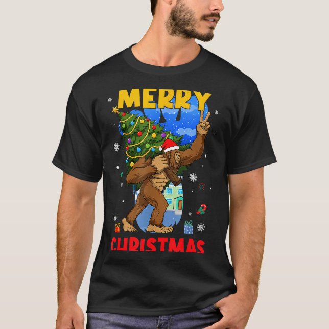 Camiseta Funny Sasquatch Santa Bigfoot Christmas Tree Xmas  (Frente)