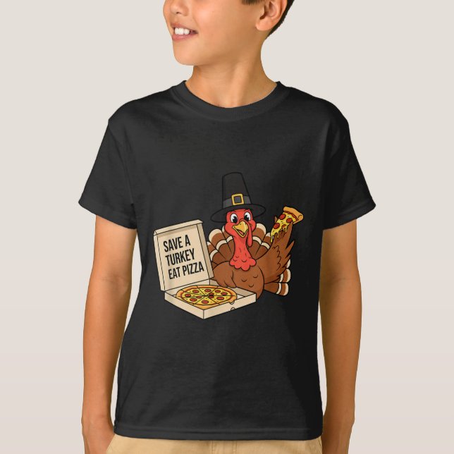 Camiseta Funny Save A Turkey Eat A Zza Thanksgiving Zza Lov (Frente)