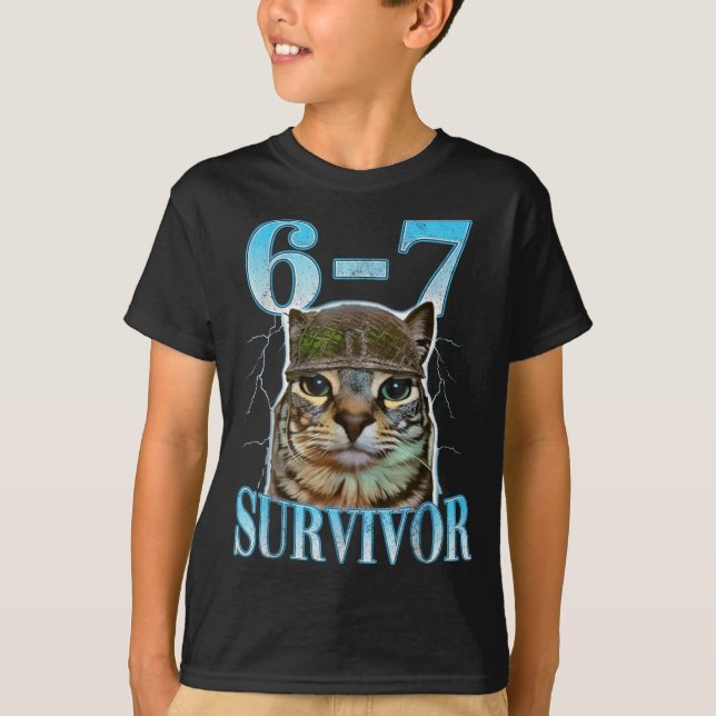 Camiseta Funny Saying 67 Cats Tummy Ache Survivor Cat Meme  (Frente)
