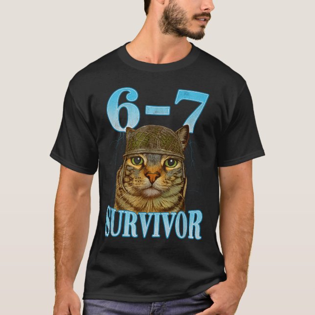 Camiseta Funny Saying 67 Cats Tummy Ache Survivor Cat Meme  (Frente)