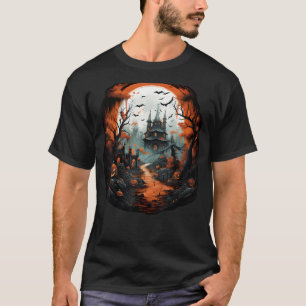 Camiseta Funny Scarry Vintage Haunted Castle House Hallowee
