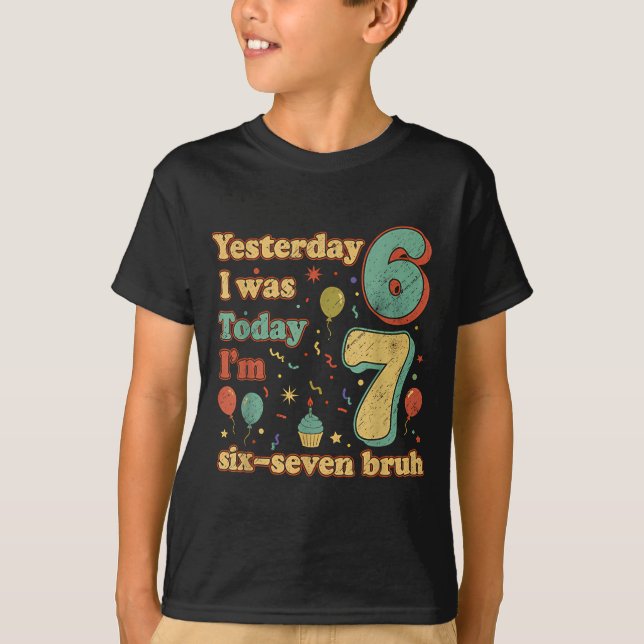 Camiseta Funny Seven Year Old Birthday Six Seven Bruh Meme  (Frente)