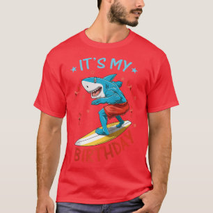 Camiseta Funny Shark Birthday Summer Surfer Bday Surfboard 