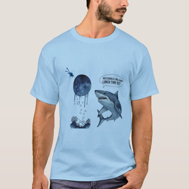Camiseta Funny shark diver lunch time :nice bubbles bro (Frente)