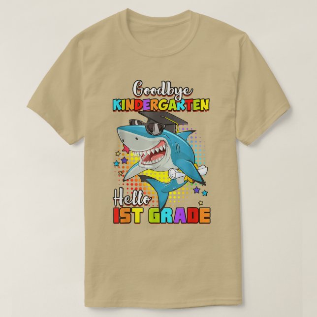 Camiseta Funny Shark Goodbye Kindergarten Graduation Hello  (Frente do Design)