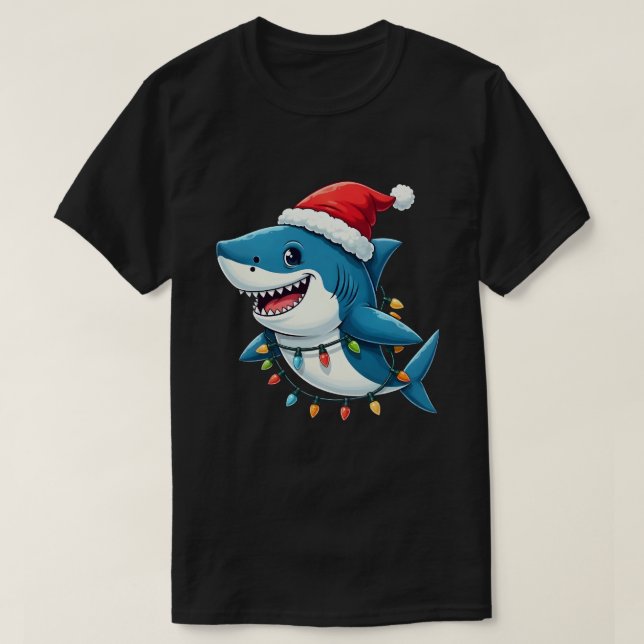 Camiseta Funny Shark Wearing Santa Christmas Hat  (Frente do Design)