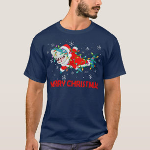 Camiseta Funny Shark Xmas Lights Sanat Shark Feliz Christma