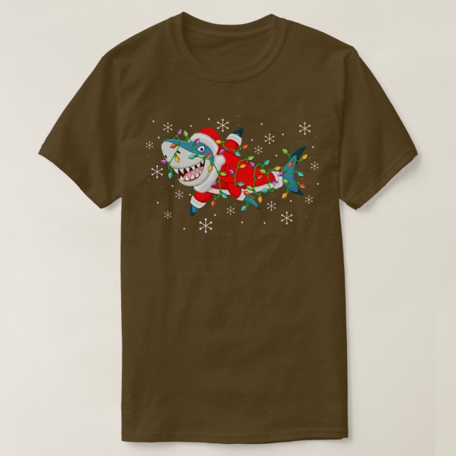 Camiseta Funny Shark Xmas Lights Santa Shark Christmas  (Frente do Design)