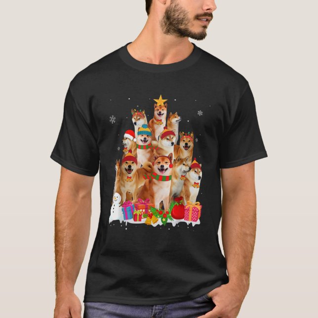 Camiseta Funny Shiba Inu Christmas Tree Pet Dog Lover Gift  (Frente)