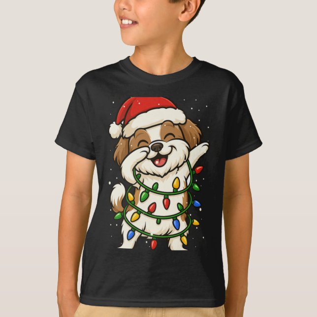 Camiseta Funny Shih Tzu Dabbing Christmas Lights Xmas Mom D (Frente)