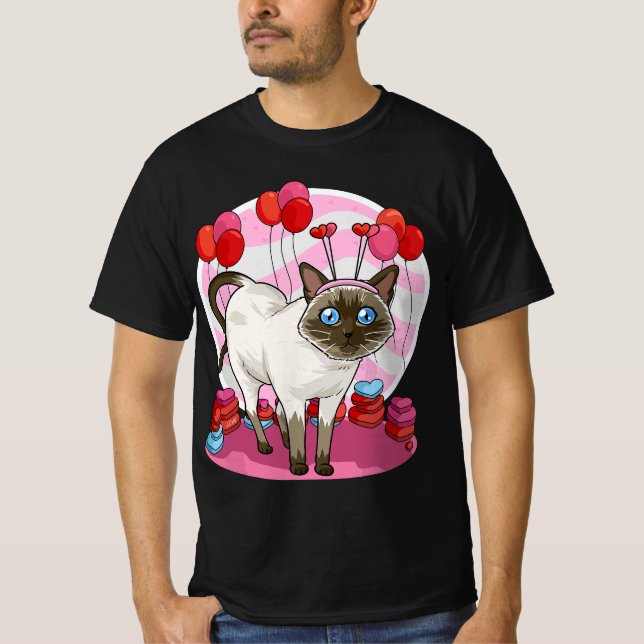 Camiseta Funny Siamese Cat Heart Valentine Day Gift  (Frente)