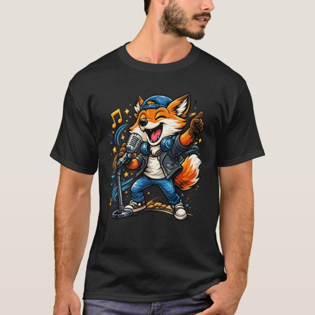 Camiseta Funny Singing Fox Cartoon Music Design (Frente)