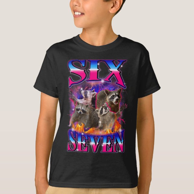 Camiseta Funny Six Seven 67 Meme 67 Racoon Meme Contrafação (Frente)