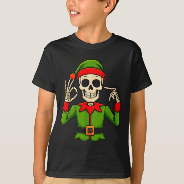 Camiseta Funny Six Seven 67 Meme 6 7 Christmas Elf Hand Boy (Frente)