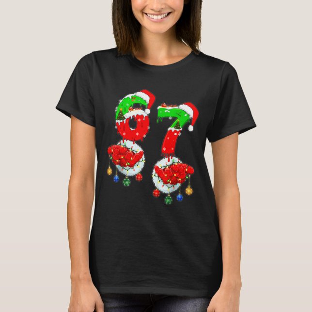 Camiseta Funny Six Seven 67 Meme 6 7 Christmas Santa Hand B (Frente)