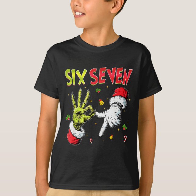 Camiseta Funny Six Seven 67 Meme Monster Santa Christmas Pa (Frente)