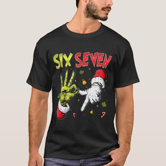 Camiseta Funny Six Seven 67 Meme Monster Santa Christmas Pa (Frente)