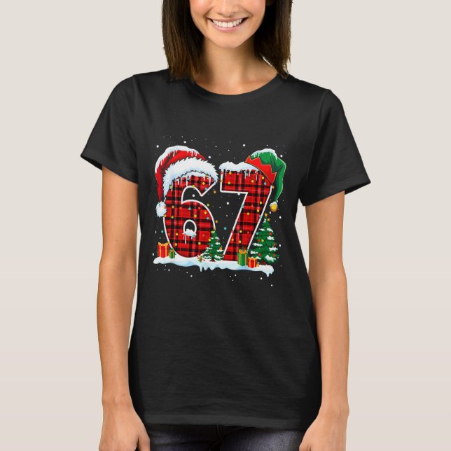 Camiseta Funny Six Seven 6 7 Meme 67 Christmas Red Plaid Xm (Frente)