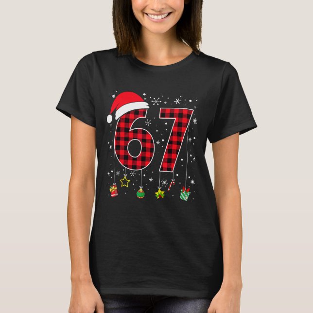 Camiseta Funny Six Seven 6 7 Meme 67 Christmas Red Plaid Xm (Frente)