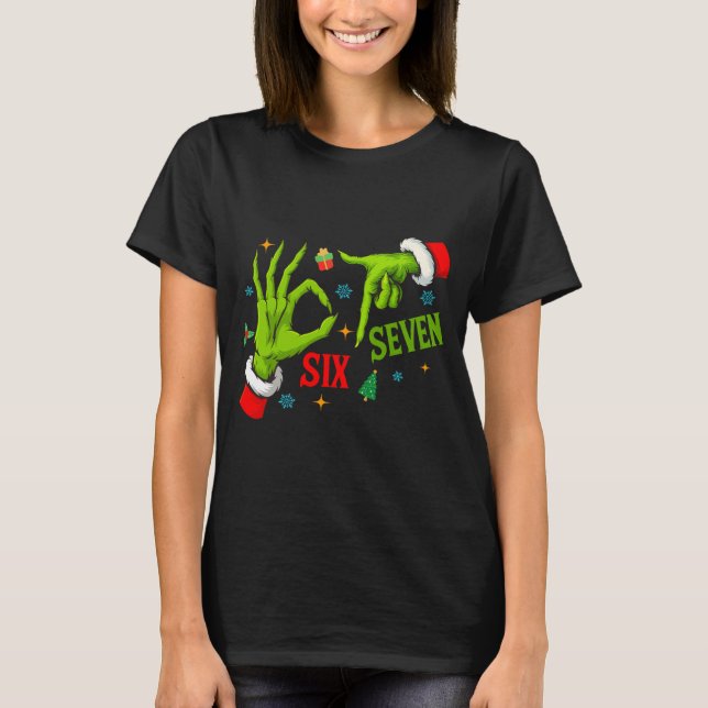 Camiseta Funny Six Seven 6 7 Meme Christmas Funny Hands 6 7 (Frente)