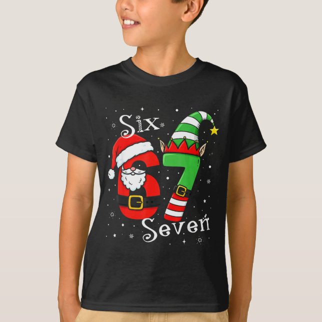 Camiseta Funny Six Seven 6 7 Meme Christmas Santa Elf Numbe (Frente)