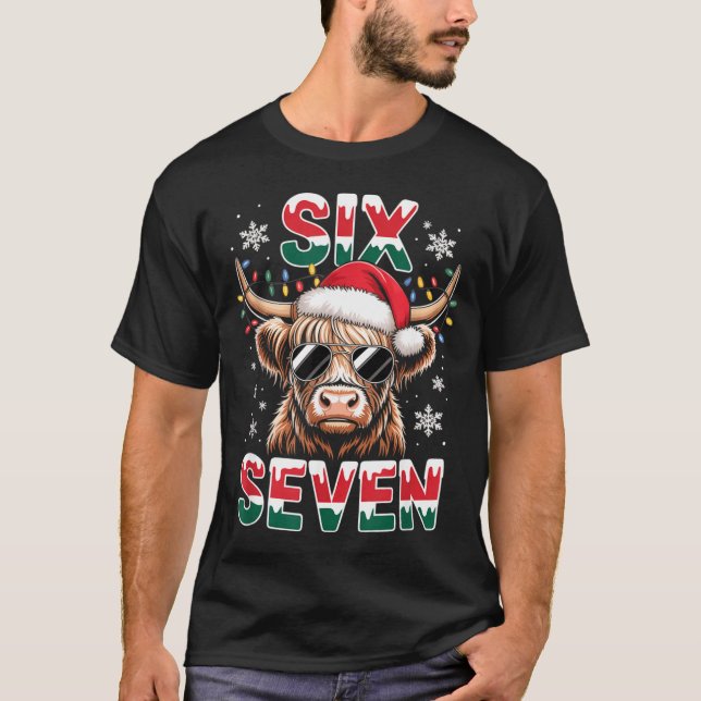Camiseta Funny Six Seven Highland Cow Christmas 67 Cool Xma (Frente)