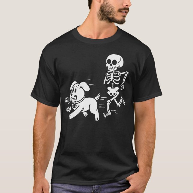 Camiseta Funny Skeleton and Dog Halloween Humor funny skull (Frente)