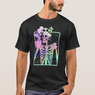 Camiseta Funny Skeleton Bebendo Cafeína Cafeína Café B