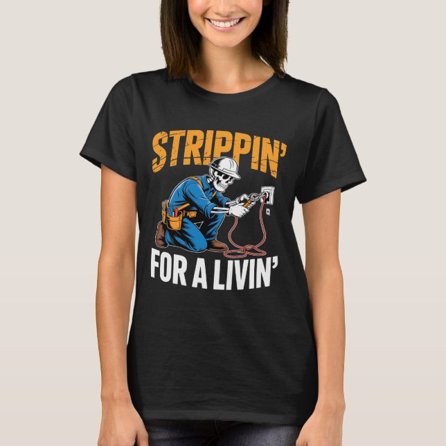 Camiseta Funny Skeleton Electrician N For A Livin Long Slee (Frente)