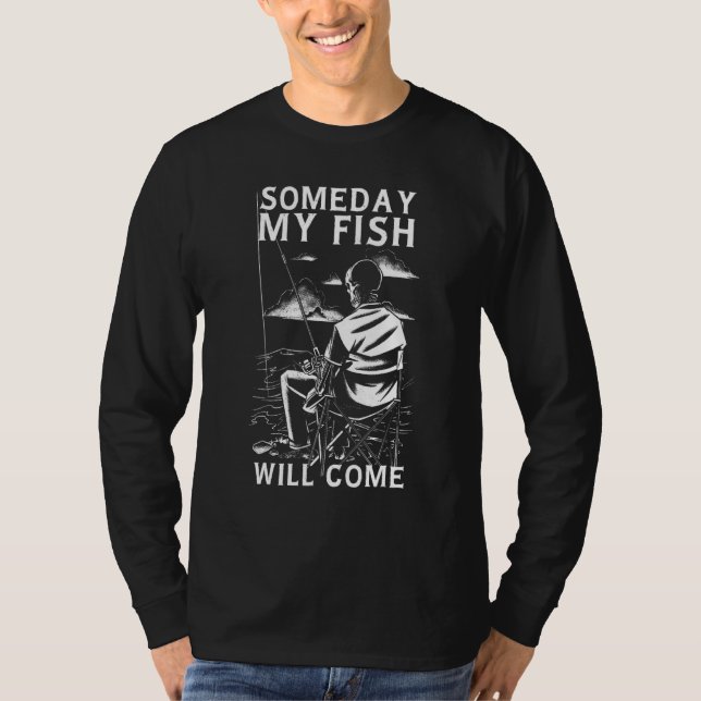 Camiseta Funny skeleton fishing Someday my fish will come (Frente)