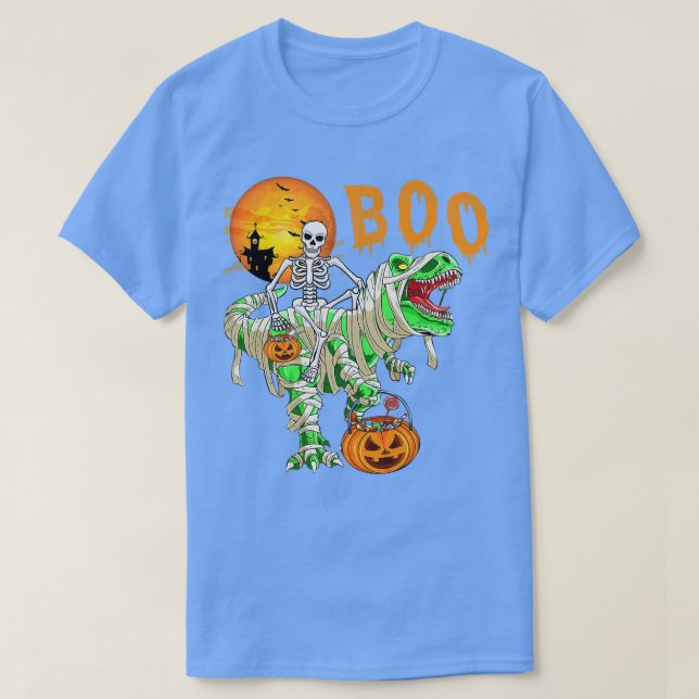Camiseta Funny Skeleton Riding Tre Dinosaur Pumpkin Hallowe (Frente do Design)