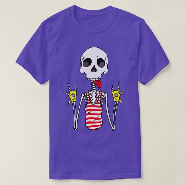 Camiseta Funny Skeleton Rockstar Rock and Roll Men Mulheres (Frente do Design)