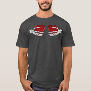 Camiseta Funny Skeleton with Rose Heart Valentine's Day T