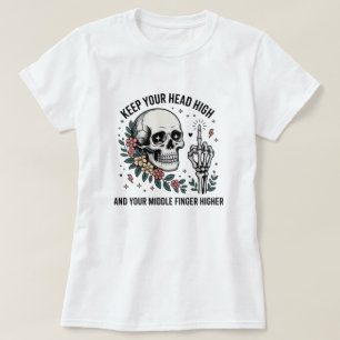 Camiseta Funny Skull Middle Finger Flor Sarcásti