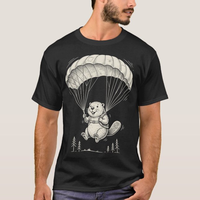 Camiseta Funny Skydiving Beaver Design Cute Parachute (Frente)