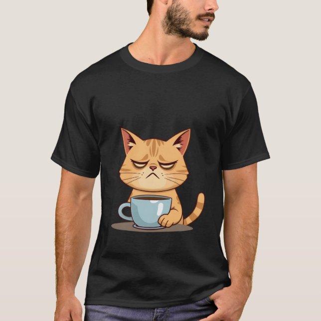 Camiseta Funny Sleepy Ginger Cat Needs Coffee Morning ✨🐾☕ (Frente)