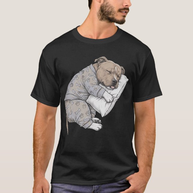 Camiseta Funny Sleepy Staffordshire Bull Terrier Pajama (Frente)