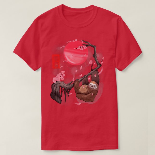 Camiseta Funny Sloth at Cherry Blossoms Tree Cool Sakura Ma (Frente do Design)